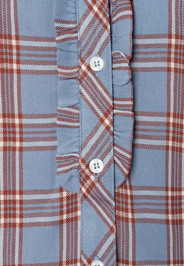 MORE & MORE karierte Bluse mit Rüschendetail, hellblau/braun, Winter-Kollektion