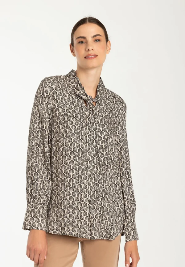 MORE & MORE Printbluse mit Schluppe, beige/schwarz, Herbst-Kollektion